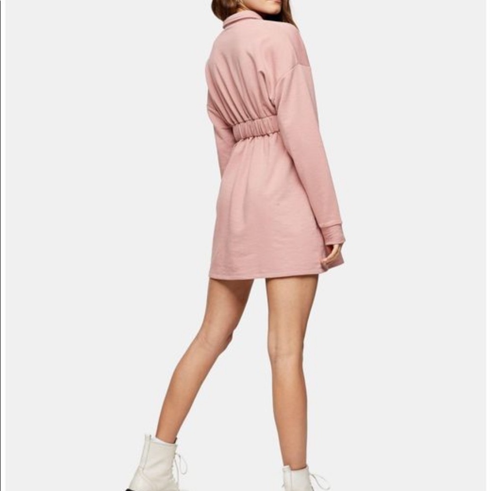 Topshop Women's Pink Quarter Zip Long Sleeve Minidress - Picture 2 of 8